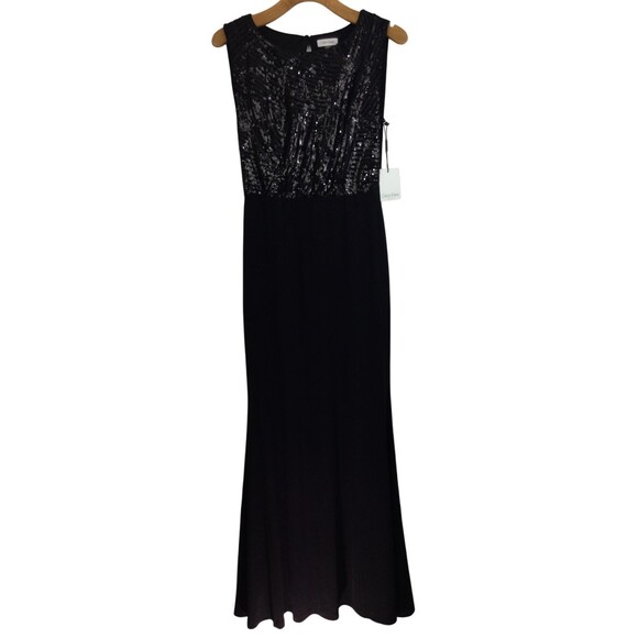 Calvin Klein Womens Sequin Sleeveless Round Neck Blouson Gown Dress Black 6 NWT - Picture 1 of 16